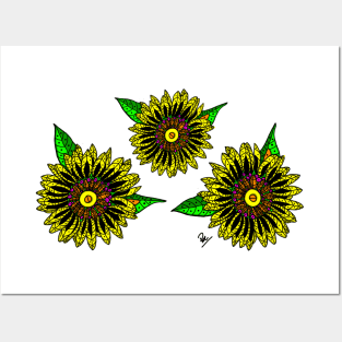 Colorful Yellow and Green Sunflowers Beautiful Flowers Posters and Art